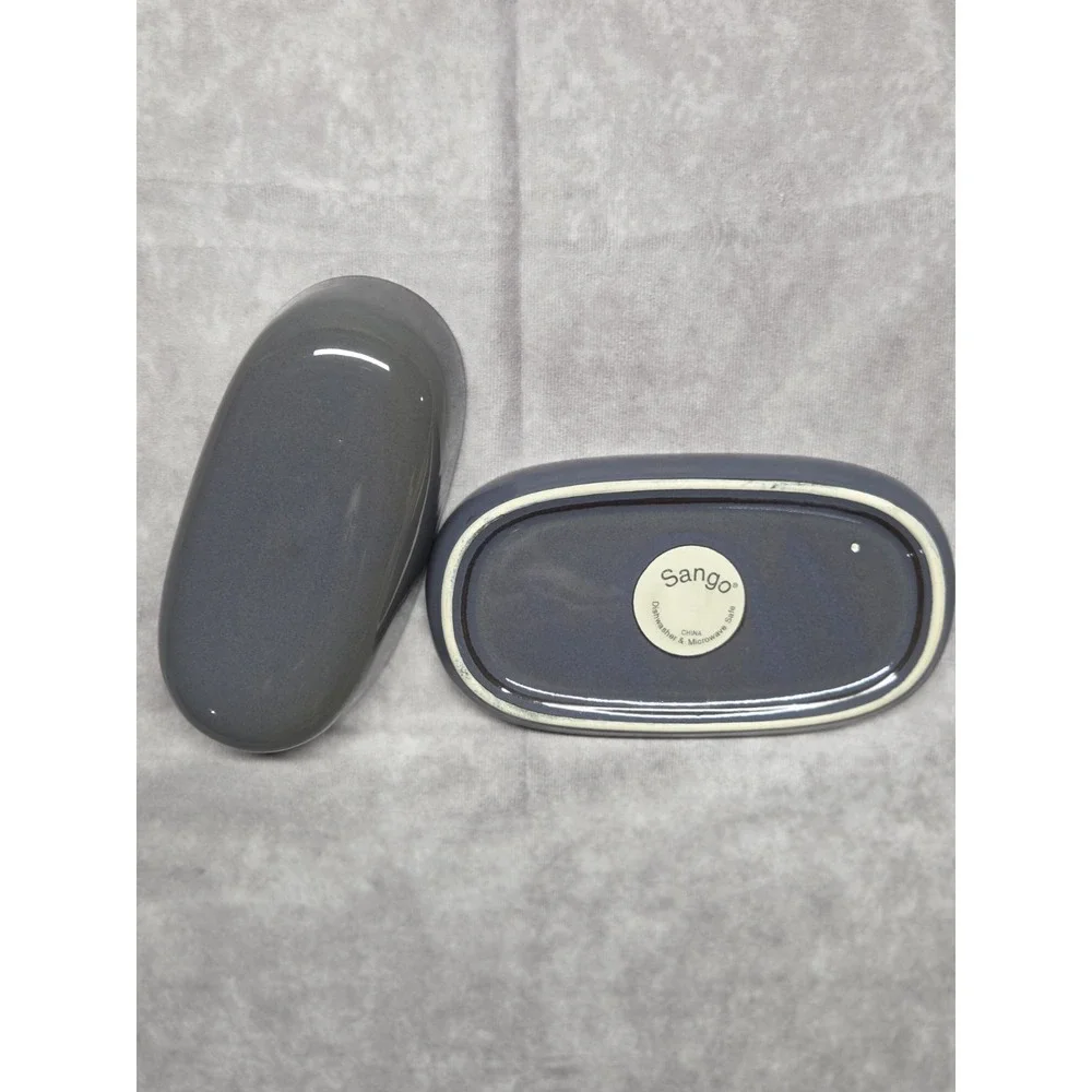 Sango STONEWARE 1/4 Lb Covered Butter Dish Eggplant Kitchen Boho Purple/Blue